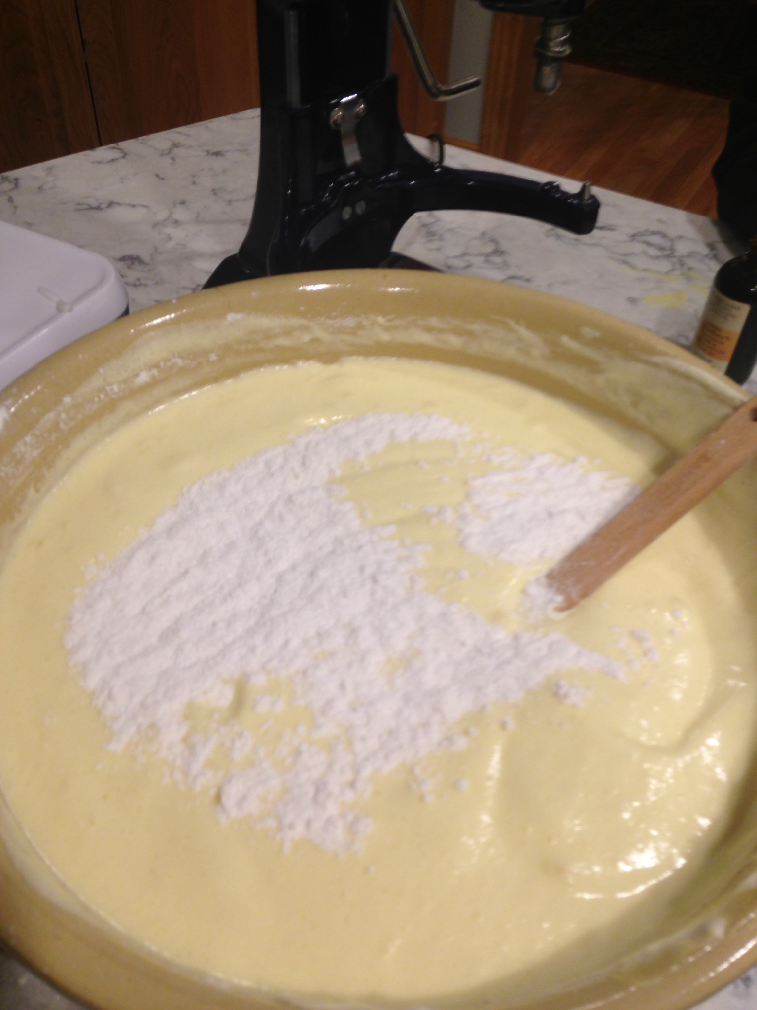 Sprinkle 1/4 cup flour-sugar mixture over top and fold in